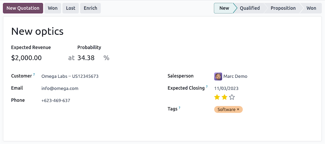 Sample Odoo CRM quotation PDF